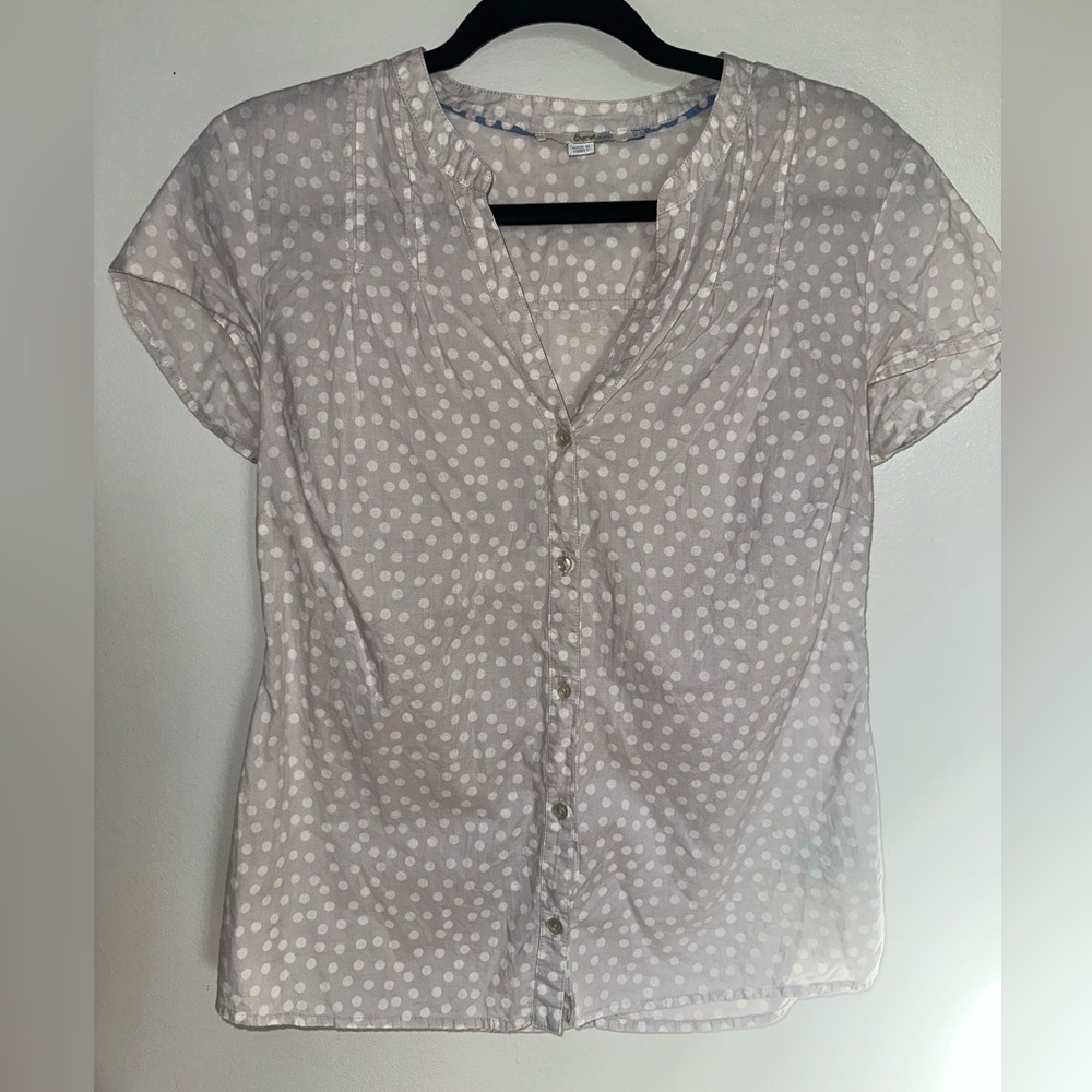 Boden Cream Polka Dot Button-Front Short Sleeve Blouse
